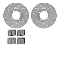 7502-22007 Drilled/Slotted Brake Rotors w/5000 Advanced Brake Pads Kit [Silver], 1976-1979 Lotus, Position: Front