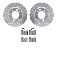 7502-28016 Drilled/Slotted Brake Rotors w/5000 Advanced Brake Pads Kit [Silver], 1971-1989 Peugeot, Position: Rear