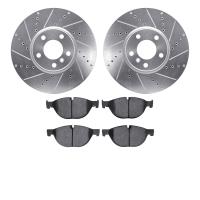 7502-31094 Drilled/Slotted Brake Rotors w/5000 Advanced Brake Pads Kit [Silver], 2010-2018 BMW, Position: Front