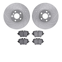 7502-31148 Drilled/Slotted Brake Rotors w/5000 Advanced Brake Pads Kit [Silver], Fits Select Multiple Makes/Models, Position: Fr