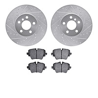 7502-32024 Drilled/Slotted Brake Rotors w/5000 Advanced Brake Pads Kit [Silver], 2016-2019 Mini, Position: Front