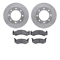 7502-40001 Drilled/Slotted Brake Rotors w/5000 Advanced Brake Pads Kit [Silver], 1973-1993 Mopar, Position: Front