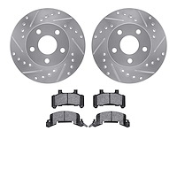7502-47034 Drilled/Slotted Brake Rotors w/5000 Advanced Brake Pads Kit [Silver], 1982-1984 GM, Position: Front
