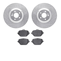 7502-63561 Drilled/Slotted Brake Rotors w/5000 Advanced Brake Pads Kit [Silver], Fits Select Mercedes-Benz, Position: Rear