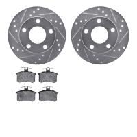 7502-73003 Drilled/Slotted Brake Rotors w/5000 Advanced Brake Pads Kit [Silver], 1980-1991 Audi/Volkswagen, Position: Rear
