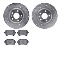 7502-73066 Drilled/Slotted Brake Rotors w/5000 Advanced Brake Pads Kit [Silver], 2012-2017 Audi/Volkswagen, Position: Rear