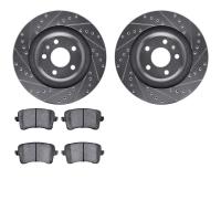 7502-73075 Drilled/Slotted Brake Rotors w/5000 Advanced Brake Pads Kit [Silver], 2013-2017 Audi/Volkswagen, Position: Rear