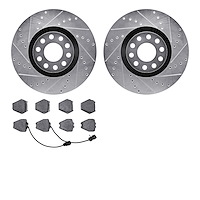 7502-73169 Drilled/Slotted Brake Rotors w/5000 Advanced Brake Pads Kit [Silver], 2000-2003 Audi/Volkswagen, Position: Front