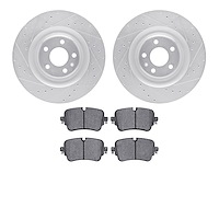7502-73426 Drilled/Slotted Brake Rotors w/5000 Advanced Brake Pads Kit [Silver], 2019-2020 Audi/Volkswagen, Position: Rear
