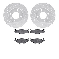 7502-74003 Drilled/Slotted Brake Rotors w/5000 Advanced Brake Pads Kit [Silver], 1984-2009 Audi/Volkswagen, Position: Front
