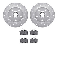 7502-74013 Drilled/Slotted Brake Rotors w/5000 Advanced Brake Pads Kit [Silver], 1992-1998 Audi/Volkswagen, Position: Rear