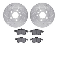7502-74080 Drilled/Slotted Brake Rotors w/5000 Advanced Brake Pads Kit [Silver], 1996-1999 Audi/Volkswagen, Position: Front