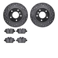 7502-92011 Drilled/Slotted Brake Rotors w/5000 Advanced Brake Pads Kit [Silver], 2005-2012 BMW, Position: Rear