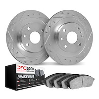 7502-92043 Drilled/Slotted Brake Rotors w/5000 Advanced Brake Pads Kit [Silver], 2018-2019 Audi/Volkswagen, Position: Rear