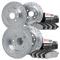7504-07010 Drilled/Slotted Brake Rotors w/5000 Advanced Brake Pads Kit [Silver], 1968-1988 Multiple Makes/Models, Position: Fron