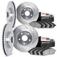 7504-31034 Drilled/Slotted Brake Rotors w/5000 Advanced Brake Pads Kit [Silver], 2013-2020 BMW, Position: Front and Rear