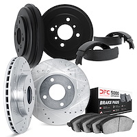 7504-92007 Drilled/Slotted Brake Rotors w/5000 Advanced Brake Pads/Drums & Shoes Kit [Silver], 2006-2008 Audi/Volkswagen, Positi