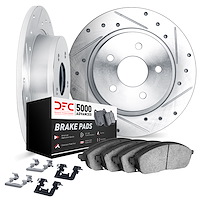 7512-03072 Drilled/Slotted Brake Rotors w/5000 Advanced Brake Pads Kit & Hardware [Silver], Fits Select Kia/Hyundai/Genesis, Pos