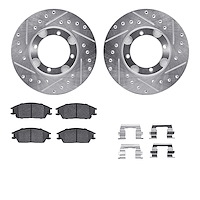 7512-03127 Drilled/Slotted Brake Rotors w/5000 Advanced Brake Pads Kit & Hardware [Silver], 1987-1999 Multiple Makes/Models, Pos