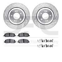 7512-03447 Drilled/Slotted Brake Rotors w/5000 Advanced Brake Pads Kit & Hardware [Silver], Fits Select Kia/Hyundai/Genesis, Pos