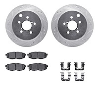 7512-13045 Drilled/Slotted Brake Rotors w/5000 Advanced Brake Pads Kit & Hardware [Silver], 2014-2018 Subaru, Position: Rear