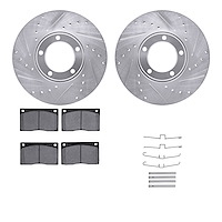 7512-20001 Drilled/Slotted Brake Rotors w/5000 Advanced Brake Pads Kit & Hardware [Silver], 1973-1997 Jaguar, Position: Front