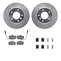 7512-20037 Drilled/Slotted Brake Rotors w/5000 Advanced Brake Pads Kit & Hardware [Silver], 1987-1989 Jaguar, Position: Front