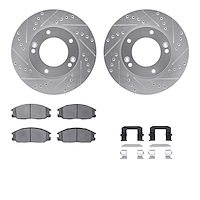7512-21011 Drilled/Slotted Brake Rotors w/5000 Advanced Brake Pads Kit & Hardware [Silver], 2007-2009 Kia/Hyundai/Genesis, Posit