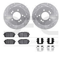 7512-21013 Drilled/Slotted Brake Rotors w/5000 Advanced Brake Pads Kit & Hardware [Silver], 2007-2012 Kia/Hyundai/Genesis, Posit