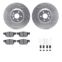7512-27287 Drilled/Slotted Brake Rotors w/5000 Advanced Brake Pads Kit & Hardware [Silver], Fits Select Multiple Makes/Models, P