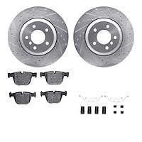 7512-31065 Drilled/Slotted Brake Rotors w/5000 Advanced Brake Pads Kit & Hardware [Silver], 2004-2010 BMW, Position: Rear