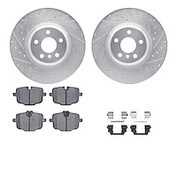 7512-31132 Drilled/Slotted Brake Rotors w/5000 Advanced Brake Pads Kit & Hardware [Silver], 2017-2021 BMW, Position: Rear