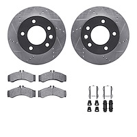 7512-40260 Drilled/Slotted Brake Rotors w/5000 Advanced Brake Pads Kit & Hardware [Silver], 2003-2006 Mopar, Position: Front
