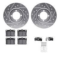 7512-43001 Drilled/Slotted Brake Rotors w/5000 Advanced Brake Pads Kit & Hardware [Silver], 1974-1987 Multiple Makes/Models, Pos