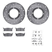 7512-50004 Drilled/Slotted Brake Rotors w/5000 Advanced Brake Pads Kit & Hardware [Silver], 1985-1988 Multiple Makes/Models, Pos