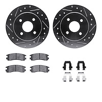 7512-53010 Drilled/Slotted Brake Rotors w/5000 Advanced Brake Pads Kit & Hardware [Silver], 1991-1998 GM, Position: Rear