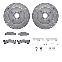7512-55046 Drilled/Slotted Brake Rotors w/5000 Advanced Brake Pads Kit & Hardware [Silver], 1974-1980 Ford/Lincoln/Mercury/Mazda