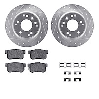 7512-59059 Drilled/Slotted Brake Rotors w/5000 Advanced Brake Pads Kit & Hardware [Silver], 1991-1999 Multiple Makes/Models, Pos
