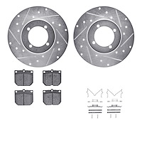 7512-67004 Drilled/Slotted Brake Rotors w/5000 Advanced Brake Pads Kit & Hardware [Silver], 1974-1978 Infiniti/Nissan, Position: