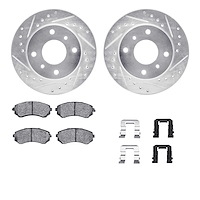 7512-67133 Drilled/Slotted Brake Rotors w/5000 Advanced Brake Pads Kit & Hardware [Silver], 1989-1996 Infiniti/Nissan, Position: