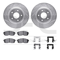7512-67376 Drilled/Slotted Brake Rotors w/5000 Advanced Brake Pads Kit & Hardware [Silver], 2007-2012 Infiniti/Nissan, Position: