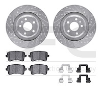 7512-73088 Drilled/Slotted Brake Rotors w/5000 Advanced Brake Pads Kit & Hardware [Silver], 2013-2017 Audi/Volkswagen, Position:
