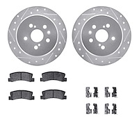 7512-76034 Drilled/Slotted Brake Rotors w/5000 Advanced Brake Pads Kit & Hardware [Silver], 1988-1991 Lexus/Toyota/Scion, Positi