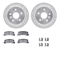 7512-76056 Drilled/Slotted Brake Rotors w/5000 Advanced Brake Pads Kit & Hardware [Silver], 1992-1996 Lexus/Toyota/Scion, Positi