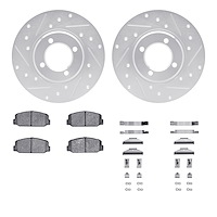 7512-76119 Drilled/Slotted Brake Rotors w/5000 Advanced Brake Pads Kit & Hardware [Silver], 1970-1975 Lexus/Toyota/Scion, Positi