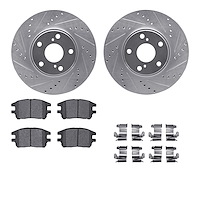 7512-76143 Drilled/Slotted Brake Rotors w/5000 Advanced Brake Pads Kit & Hardware [Silver], 2002-2003 Lexus/Toyota/Scion, Positi