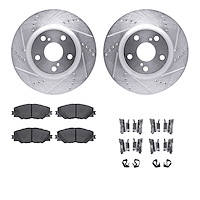 7512-76159 Drilled/Slotted Brake Rotors w/5000 Advanced Brake Pads Kit & Hardware [Silver], 2006-2020 Multiple Makes/Models, Pos
