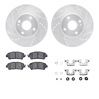 7512-91005 Drilled/Slotted Brake Rotors w/5000 Advanced Brake Pads Kit & Hardware [Silver], 2016-2020 Multiple Makes/Models, Pos