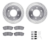7512-92001 Drilled/Slotted Brake Rotors w/5000 Advanced Brake Pads Kit & Hardware [Silver], 2015-2017 Mitsubishi, Position: Rear