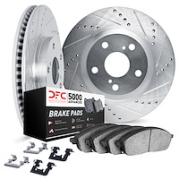 7512-92011 Drilled/Slotted Brake Rotors w/5000 Advanced Brake Pads Kit & Hardware [Silver], 2003-2017 Audi/Volkswagen, Position:
